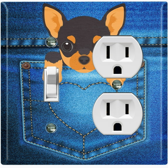 Metal Light Switch Plate Cover Cute Chihuahua Puppy Dog Pocket DOG006