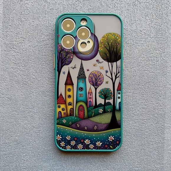 Étui de Téléphone Maison Forestière Peinte à la Main pour iphone 15 14 Pro Max Plus 11 13 12 Pro Max Mini X XR TP 7 8 Plus, Étui Arrière Antichoc JIANGLANG