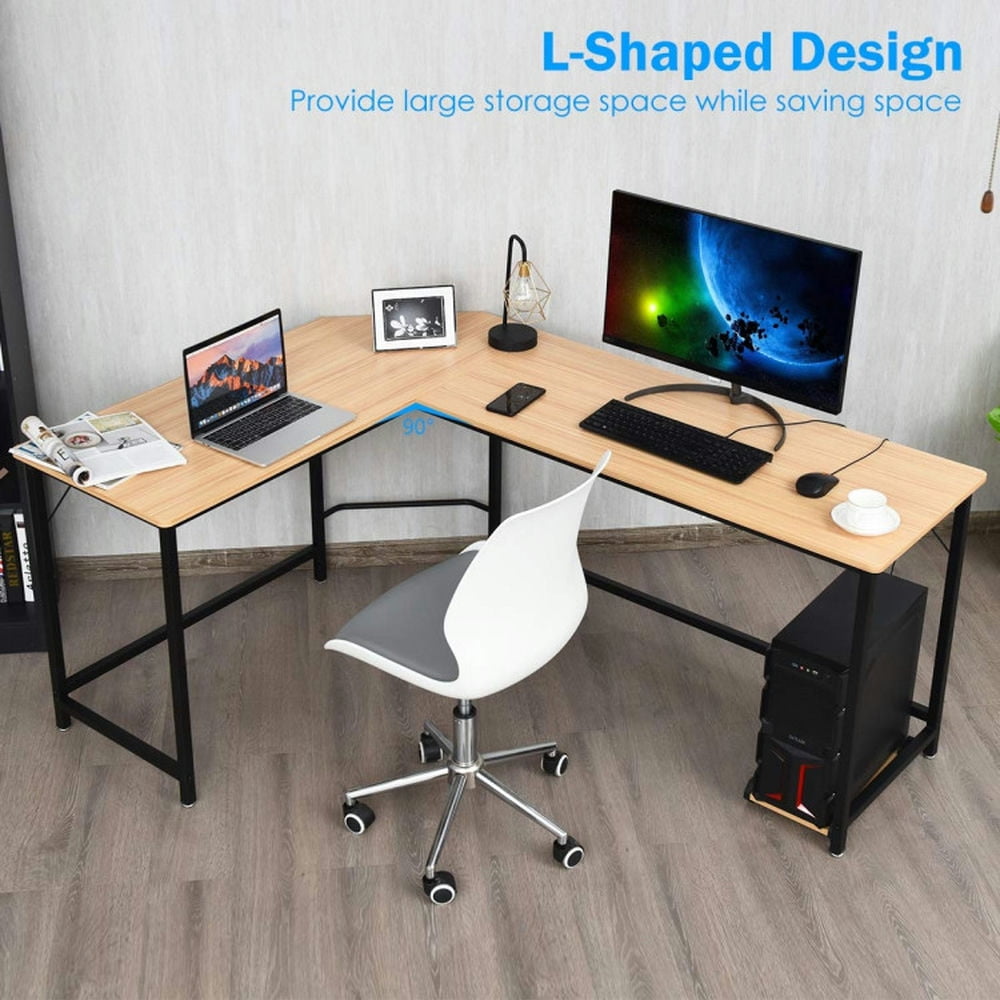 Demi Bonn L Shaped Desk Corner Computer Desk PC Laptop Gaming Table Workstation, Small Home Office Desk Study Writing Table, Beige
