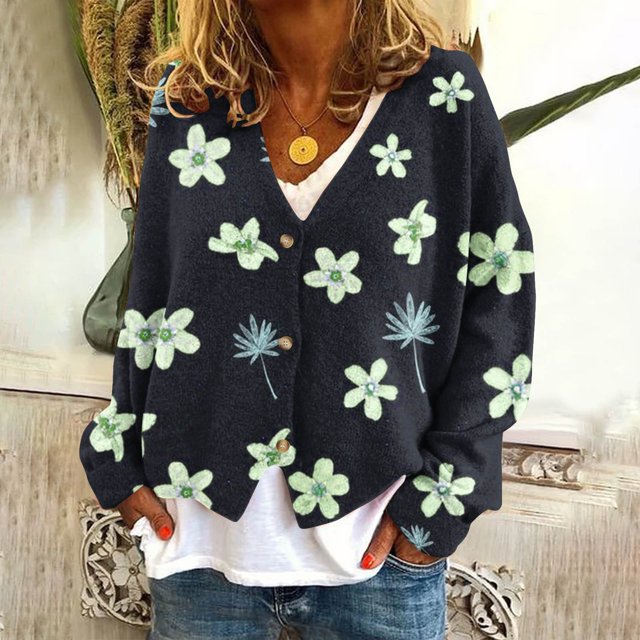 Cárdigan informal para mujer, chaqueta con botones estampados, abrigo de moda, blusa de poliéster para mujer