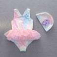 thumbnail image 4 of Tiijoy Girls Scale Print Ruffle One-Piece Swimsuit with Swim Cap Bathing Suit, Sizes 2-8, 4 of 8