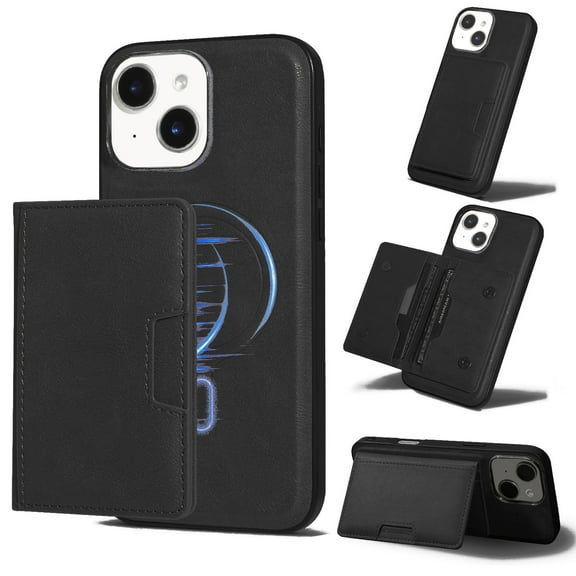 for iPhone 15 Plus Wallet Case, 2-in-1 Detachable Back Magnetic Cover & PU Leather Wallet Phone Case, with Folio 4 Card Holders, Support Mag-Safe Charging Case for iPhone 15 Plus, Black