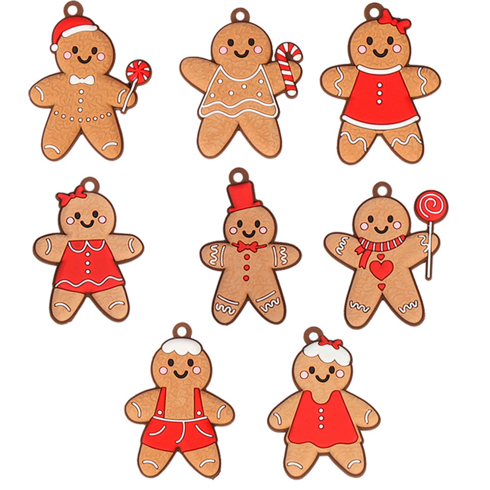 Set of 12 Christmas Tree Decor Hanging Cartoon Gingerbread Man/Snowman/Santa  Pendant Festival Party Ornament for Indoor New 