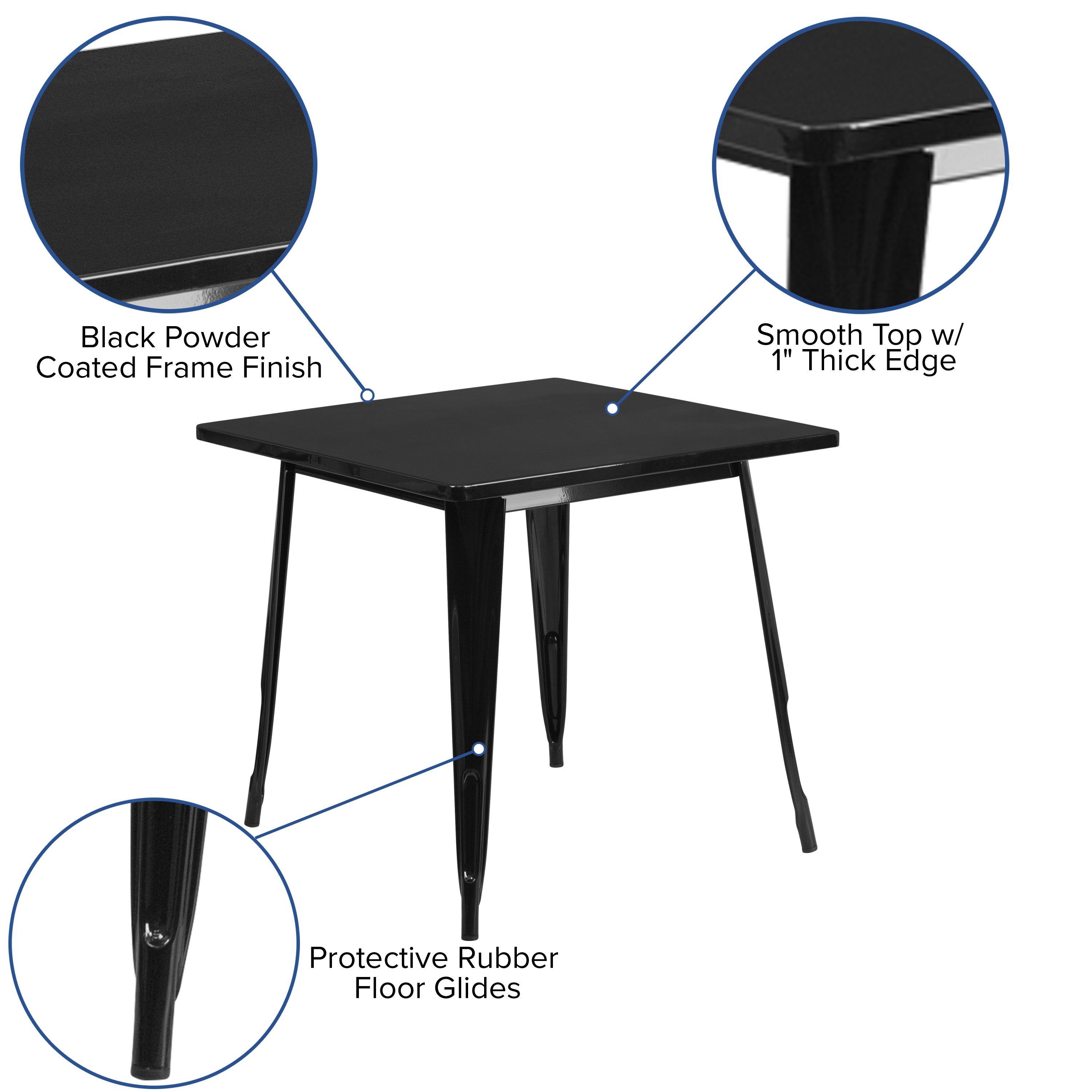 Flash Furniture Commercial Grade 31.5" Square Black Metal Indoor-Outdoor Table - image 5 of 9