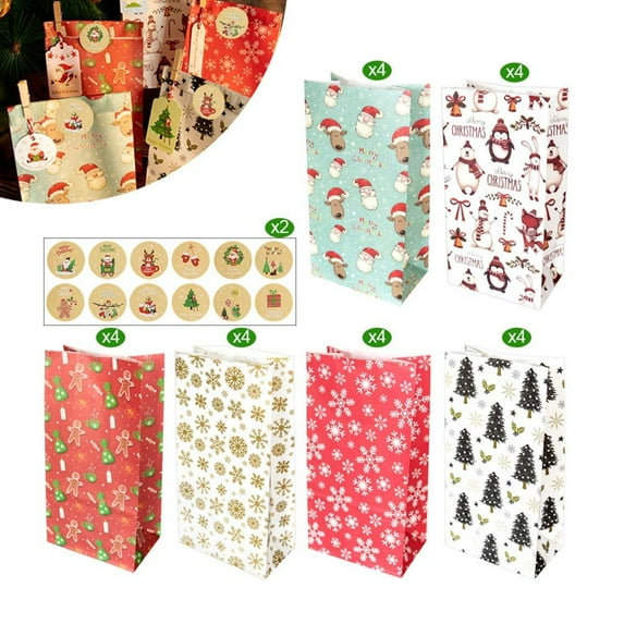 24Sets Party Candy Holiday Xmas Gift Wrapping Snowman Fox Santa Claus Christmas Kraft Paper Bags Favor Bag 03
