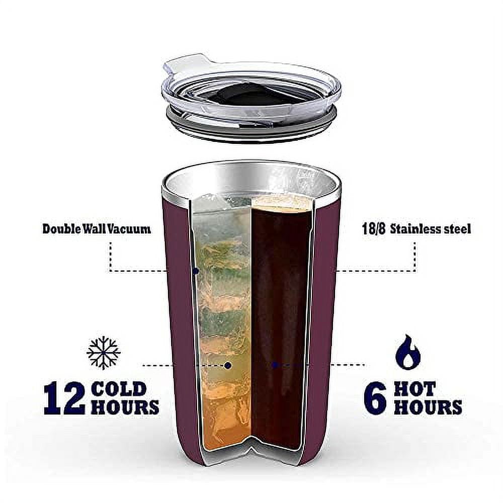 Ideus 16 oz Insulated Coffee Mug with Handle and Lid, Double Wall