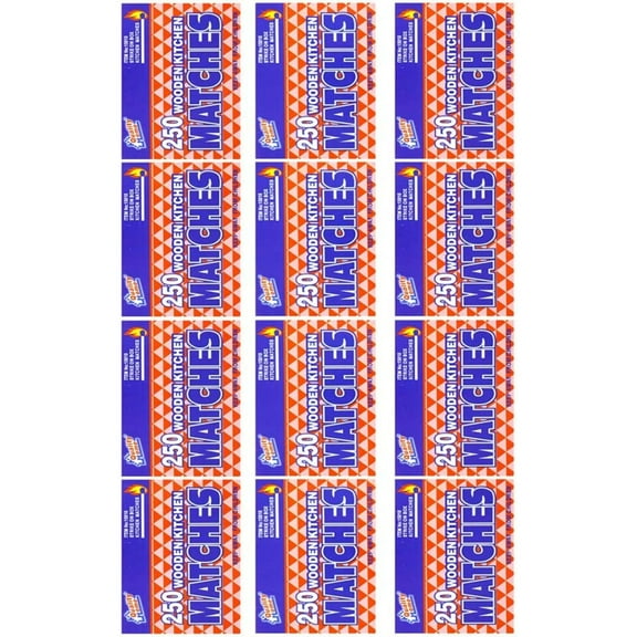 OCD Bargain, Wooden Kitchen Matches 250 with Strike On Box - for Candles, Kitchen, Camping, Out Door - 250 Per Pack (12)