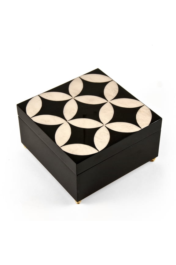 Elegant 30 Note Midnight Black and Ivory Contemporary Sorrento Music Jewelry Box - Lara's Theme