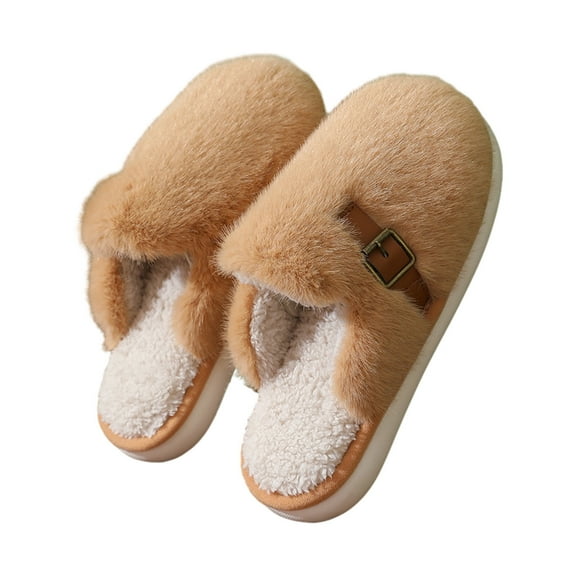 Luxalzxs Fuzzy Slippers Women Slip-on Bedroom Slippers, Closed Toe Winter Warm House Shoes Soft Plush Indoor Outdoor Memory Foam Slippers Non-Slip Cute House Slippers for Cold Weather