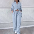 thumbnail image 7 of HAiming Women 2 Piece Lounge Sets Plus Size Cotton Linen Button down Long Sleeve Shirt and Pant Casual 2PCS Outfit Set, 7 of 7