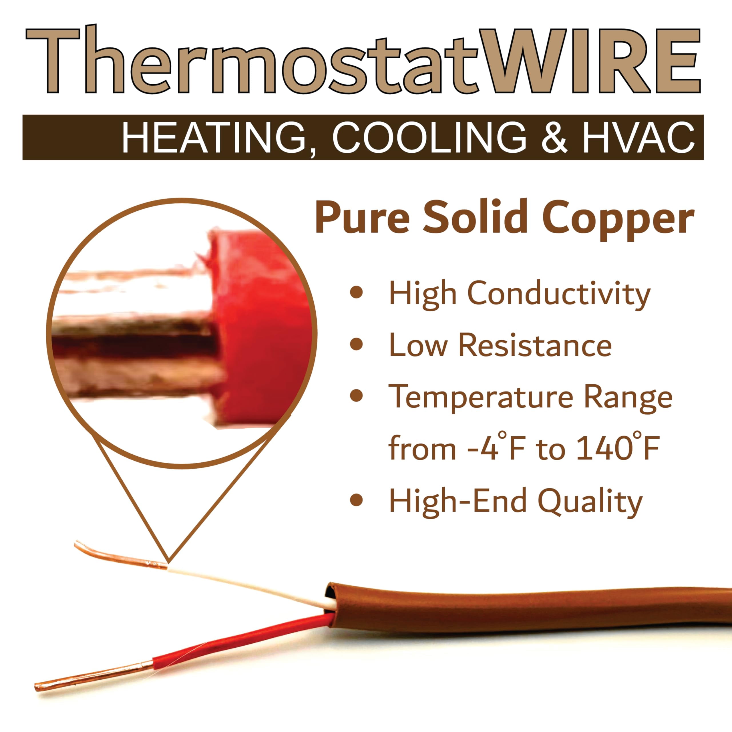 NATIONAL Wire&Cable - 18 Gauge 8 Conductor - 50Ft. - Thermostat Wire - Made in USA - 100% Solid Copper Conductors, CL2 ETL Listed