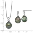 thumbnail image 6 of Sterling Silver Rhodium-plated 9-10mm Black Teardrop Tahitian Saltwater Cultured Pearl and CZ 17 inch Necklace and Post Dangle Earrings Set, 6 of 6