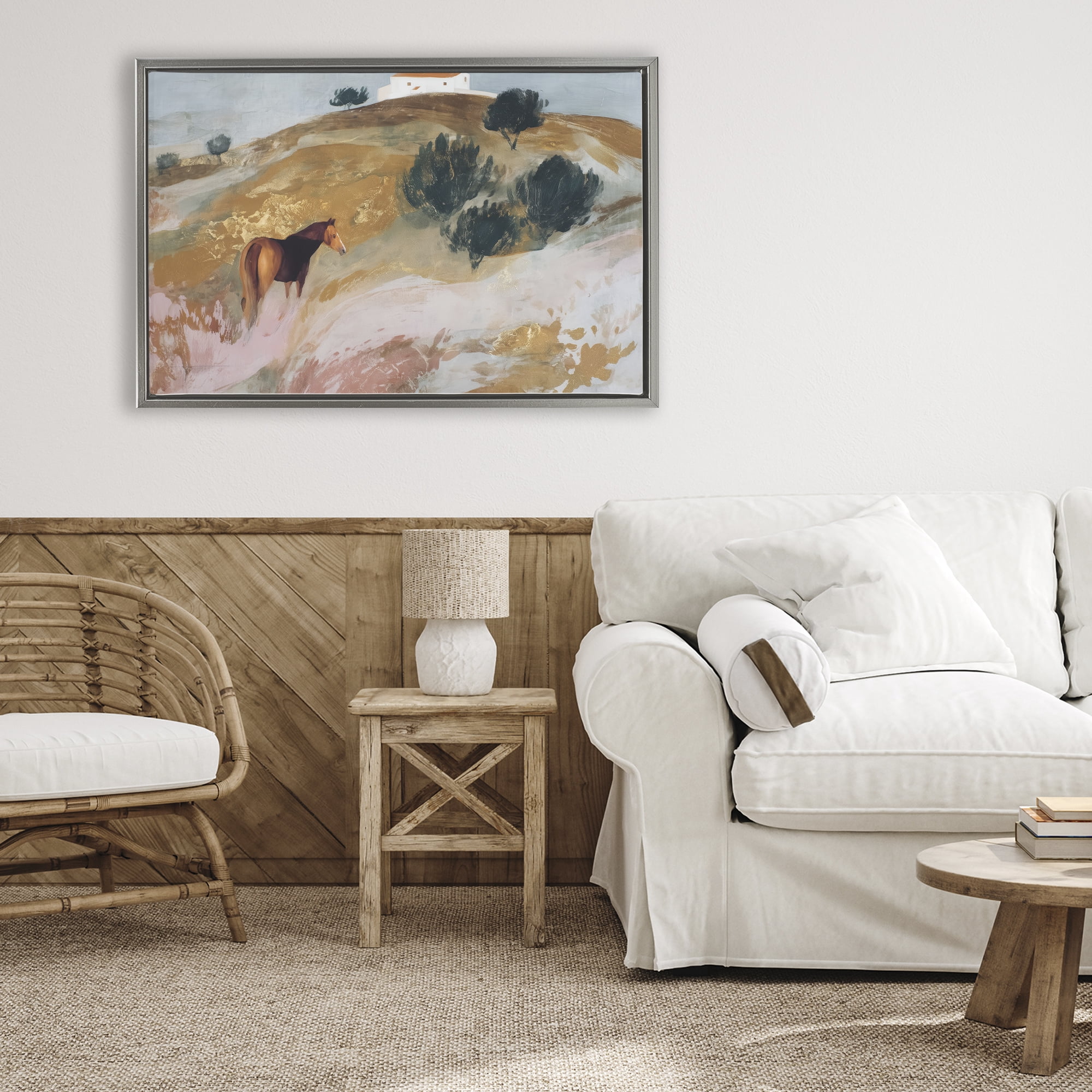 Stupell Industries Horse in Tuscan Countryside Gray Framed Floater Canvas Wall Art, design by Chromatic Storm Studio