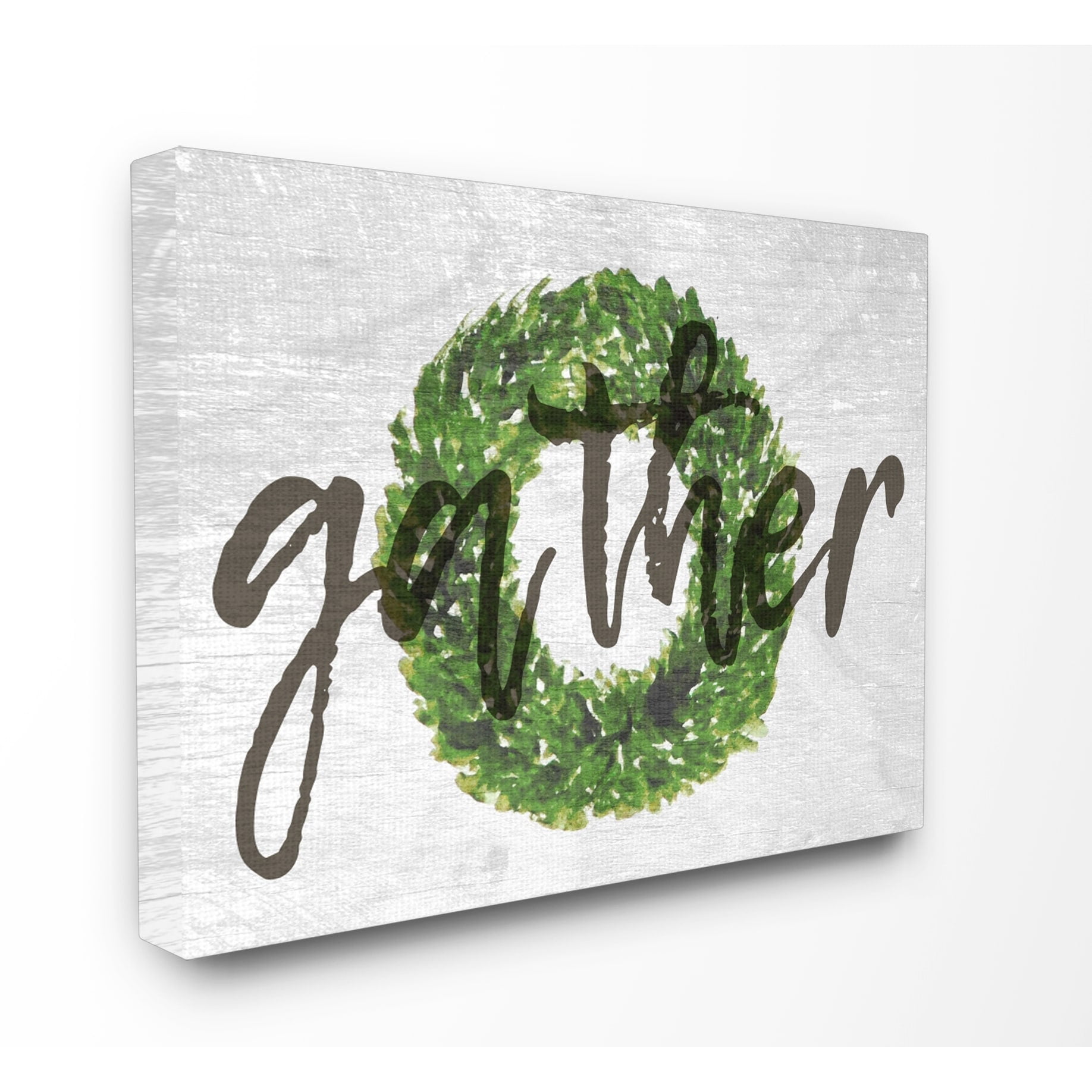 Stupell  Gather Boxwood Wreath Typography Stretched Canvas Wall Art 24 x 30