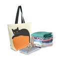 thumbnail image 2 of FORMRS Womens Canvas Tote Bag with Zipper Inner Pocket Shoulder Handbag, Black Cat Orange Ball, 2 of 7