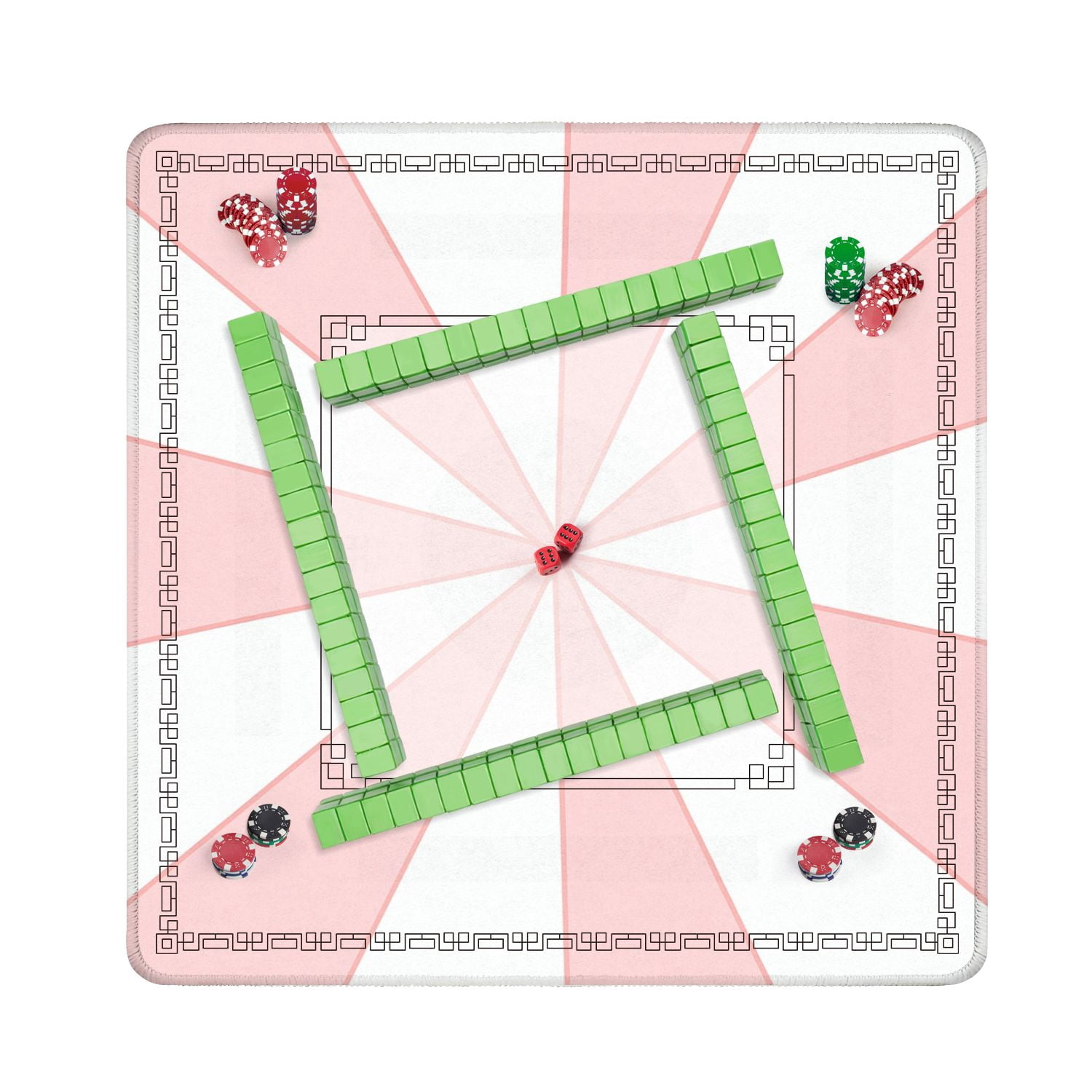 Mahjong Mat 31.5" x 31.5" Pink Geometric Triangular Segments Non-Slip Noise Reduction American Mahjong Tiles Table Cover for Dominoes Poker Card Board Games Gift