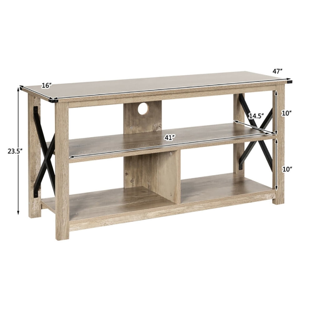 Finihen TV Stand, TV Cabinet, 3 Tier Wood TV Stand for 55-Inch with Open Shelves and X-Shaped Frame, Media Entertainment Center with Storage, for Living Room, Bedroom, Gray