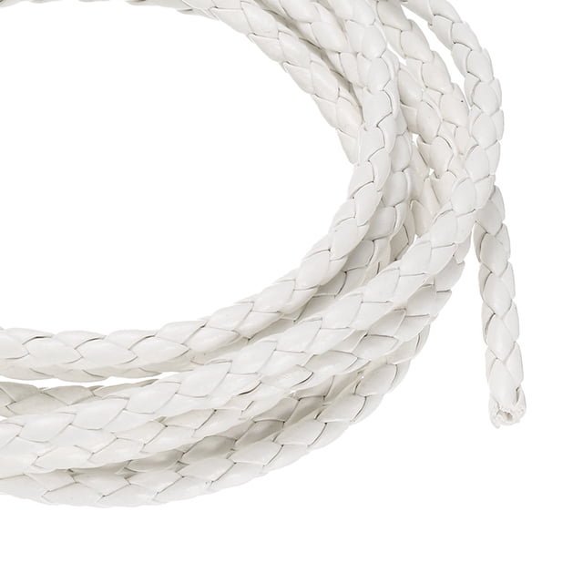 2 Pcs Cordones de Cuero Trenzado, Correa de Cuero Redonda, Cuerda de Cuero Suave para Joyería, 4-hebras 4mm Diámetro, 2.19 Yardas, Blanca