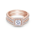 thumbnail image 5 of AFFY Princess & Round Cubic Zirconia Halo Bridal Ring Set Ring for Women 14K Rose Gold over Silver-5.5, 5 of 7