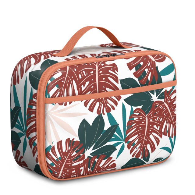 Tropical Plant Lover Insulated Lunch Bag, Lightweight Portable Lunch Pouch With Palm Leaf, Hawaiian Floral, And Jungle Leaves Pattern, Durable Washable For Preschoolers