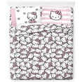 thumbnail image 1 of Hello Kitty Stripes & Hearts Queen Size Sheet Set Super Soft Piece Bedding Set Microfiber Sheets Include Reversible Pillow Covers, 1 of 6