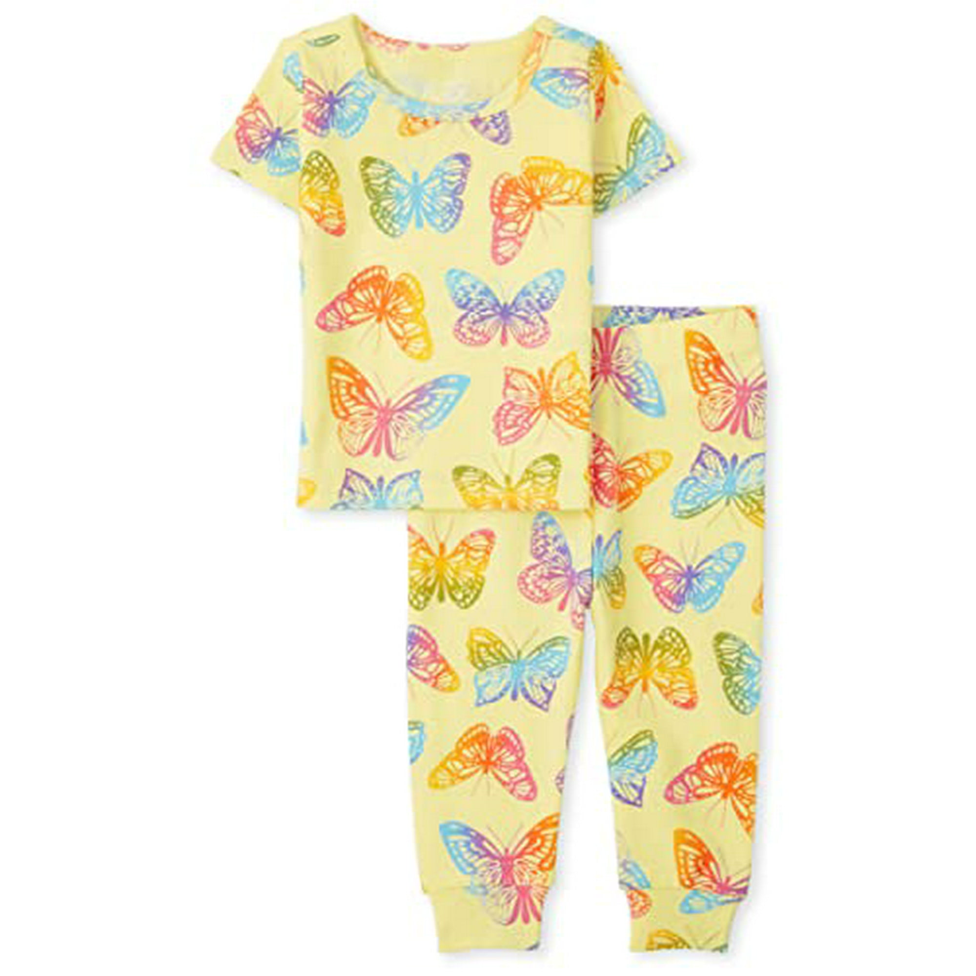 Baby Toddler Girls Short Sleeve Top and Pants Snug Fit Cotton 2 Piece Pajama Sets Rainbow Butterfly 12 18 Months