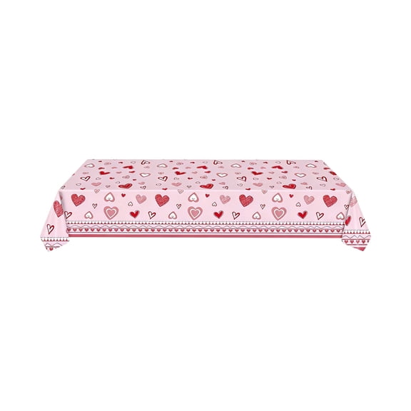 Lilixerw Valentine's Day Love Heart Tablecloth,Heart Rose Pattern Waterproof Table Cover,Disposable & Reusable Plastic Tablecloth for Romantic Dinner,Proposal,Anniversary,54x72 Inch