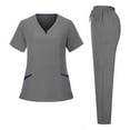 thumbnail image 3 of Fgvctg Scrubs for Women Plus Size Nursing Uniforms Stretchy V Neck Scrub Pants and Tops Scrub Sets Medical Scrub Sets Tall Scrubs Sets Gray M, 3 of 6