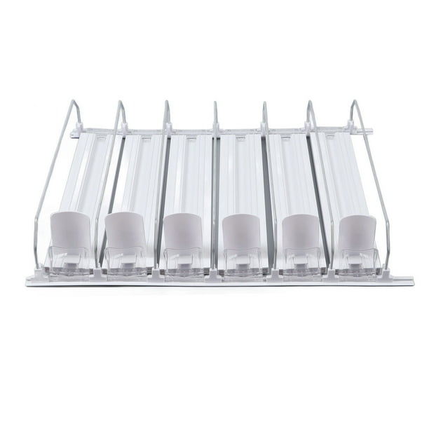Empujador automático de bebidas deslizante ABS blanco, ancho ajustable, organizador de latas de refresco para refrigerador de 12 oz, 16 oz, 16,9 oz y 20 oz, 38 cm/14,96 pulgadas