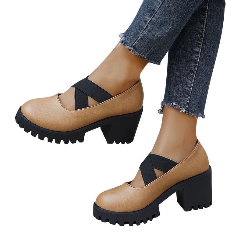 KIJBLAE Women Shoes Black Round Toe Mary Jane Vintage Chunky Heel Cross  Strap Buckle Lolita Kawaii Punk Shoes Retro 90s Grunge Style Khaki 37 -  Walmart.com