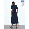 thumbnail image 4 of Blue V-Neck Wrap Maxi Dress With Tie Waist And Kimono Sleeves, 4 of 9