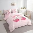 thumbnail image 4 of Feelyou Pink Cute Cherry Twin Bedding Sets 7-Piece, Dreamy Cartoon Bowknot Bow Bedding Comforter Set, Teens Kids Boys Girls Reversible Sheet Sets, Lightweight Room Decor, 4 of 9