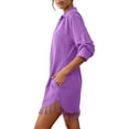 thumbnail image 6 of Fesfesfes Women's Tassel Hem Beach Cover Up Button Down Shirt Dress Oversized 3/4 Sleeve Swimsuit Cover Up Vacation Resort Wear Summer Bikini Beach Dress, 6 of 7