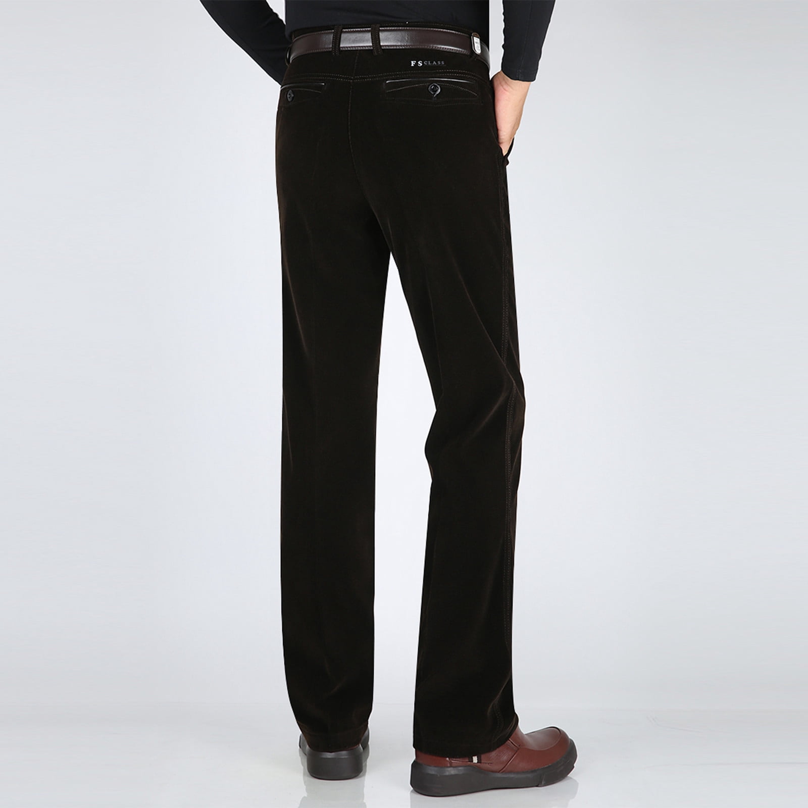 ibuvkizy Mens Pants with Pockets Solid Middle-aged Corduroy Button