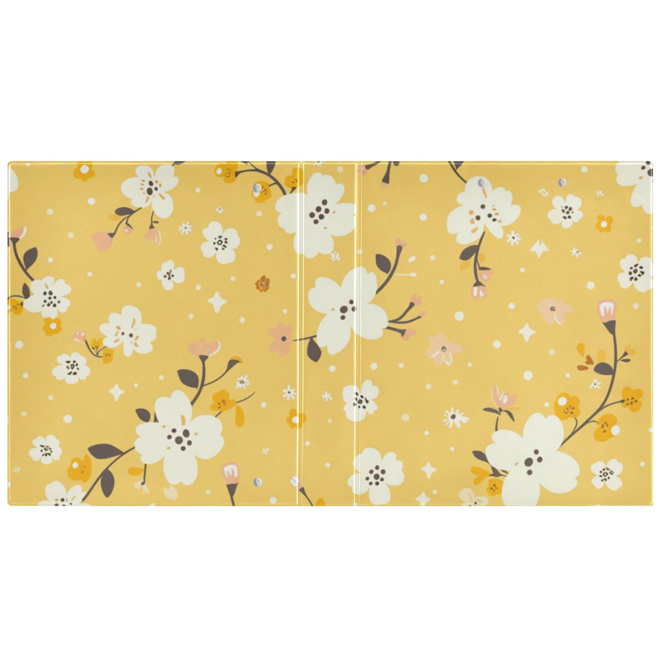 Yellow Floral 3 Ring Binders 1.5 inch Hardcover File Folders with Interior Pockets A4 Size Organizer for School Office Hospital