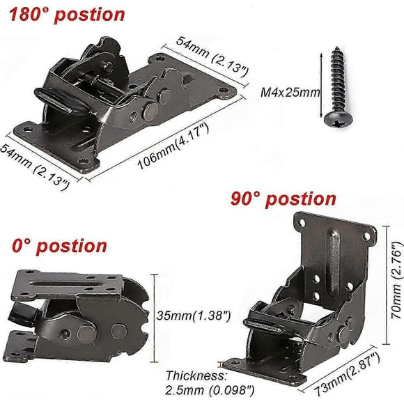 Self-Locking Folding Hinge Bracket for Tables 0-180 Degree Adjustable Iron Workbench Fittings with Dark Bronze (4-Pack)