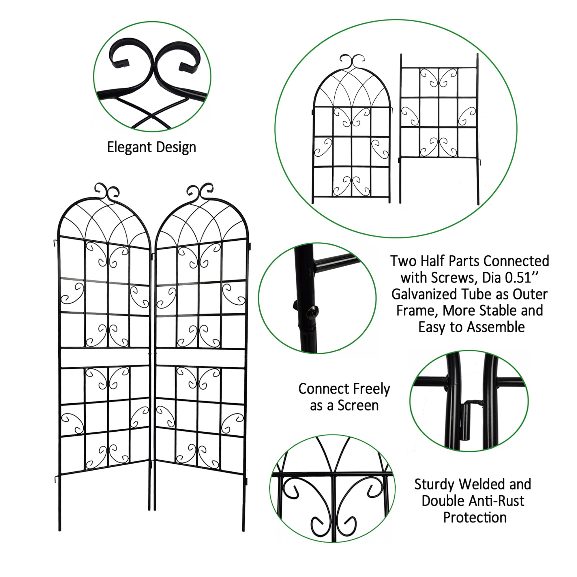 Miniyam 71" x 19.7" Metal Garden Trellis, 4 Pack Rustproof Trellis for Climbing Plants Outdoor Flower Support, Black
