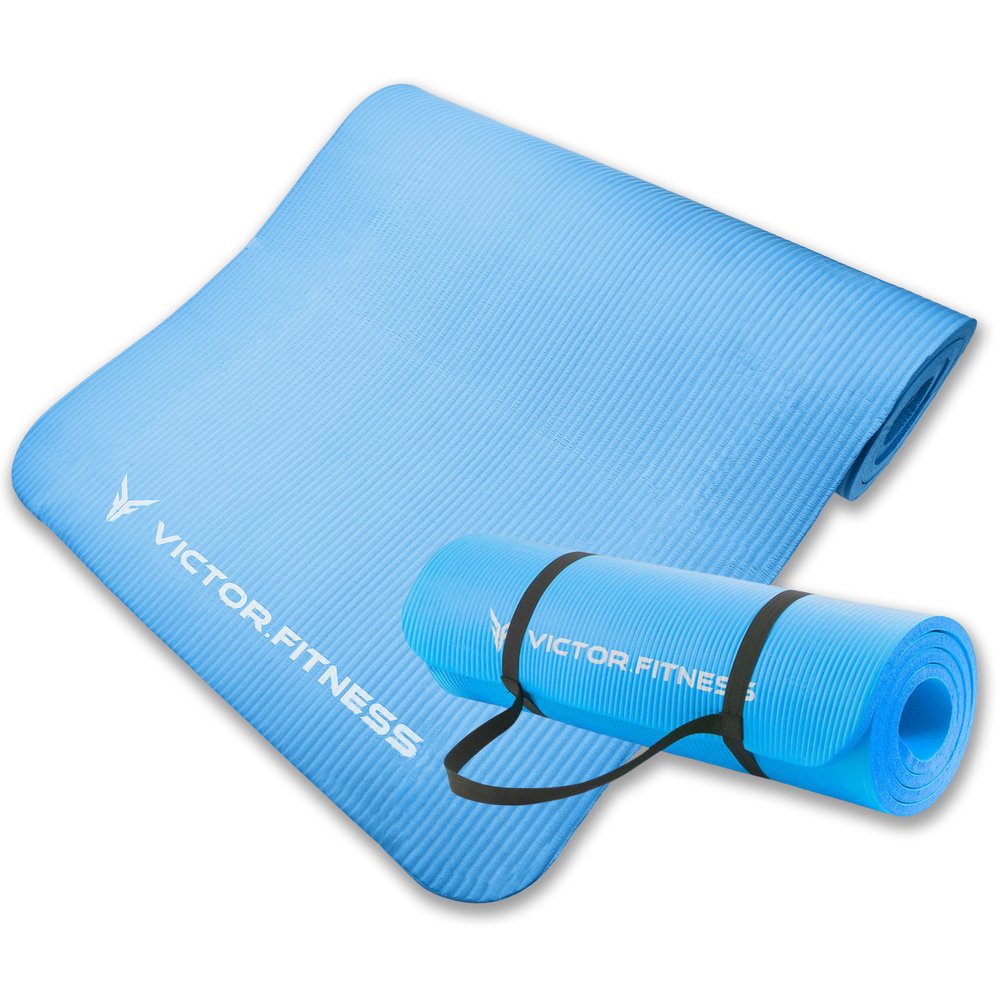 Victor Fitness | Durable Blue Yoga Mat with 3-Pack of Booty Bands