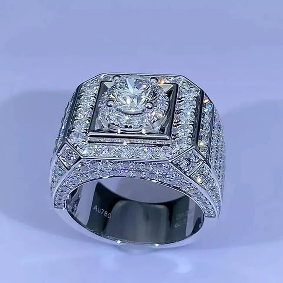 3Ct Round Cut Lab Created Diamond 14K White Gold Plated Silver Men's Cluster Ring