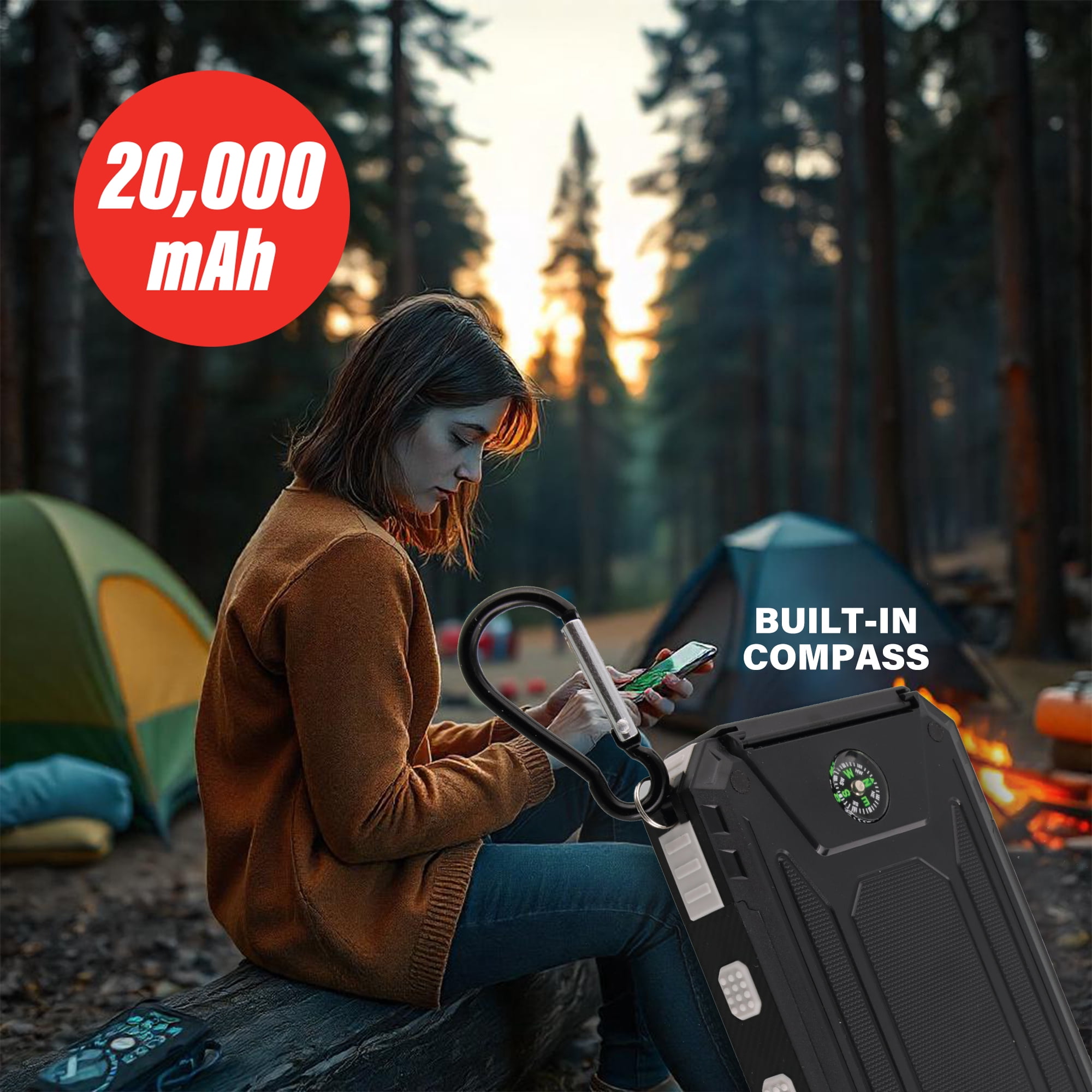 Xtreme 20000mAh Solar Power Bank Portable Charger, Fast Charging 20W PD USB-C QC USB-A External Battery Pack for iPhone Android Phones