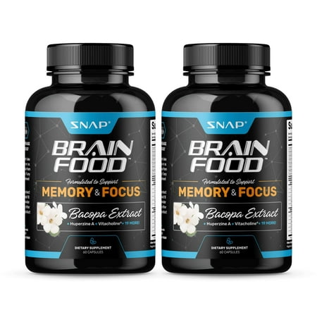Snap Supplements Nootropics Brain Booster with Bacopa Extract, Memory and Focus Support, 60 Capsules, 2-Pack