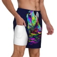 thumbnail image 3 of Picia Howling Wolf pattern Mens Swim Trunks with Compression Liner Stretch Beach Shorts Quick Dry with Zipper Pockets No-Chafing Board Shorts-X-Large, 3 of 9