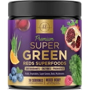 Super Green Powder Superfood - Spirulina, Chlorella & Digestive Enzymes, Red & Greens Powder, 20+ Amazing Superfoods Support Energy & Digestion, Antioxidant Green Blend, Vegan & Non-GMO - 30 Servings