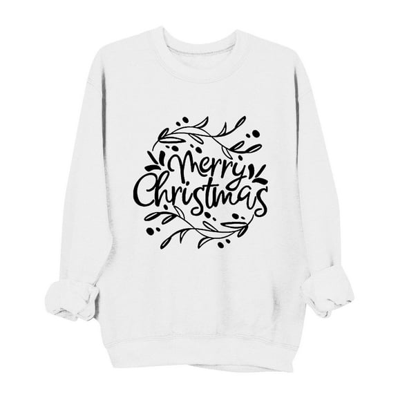 Ugly Christmas Sweatshirt for Women Long Sleeve Xmas Graphic Shirts Loose Holiday Gift Pullover Tops, M White