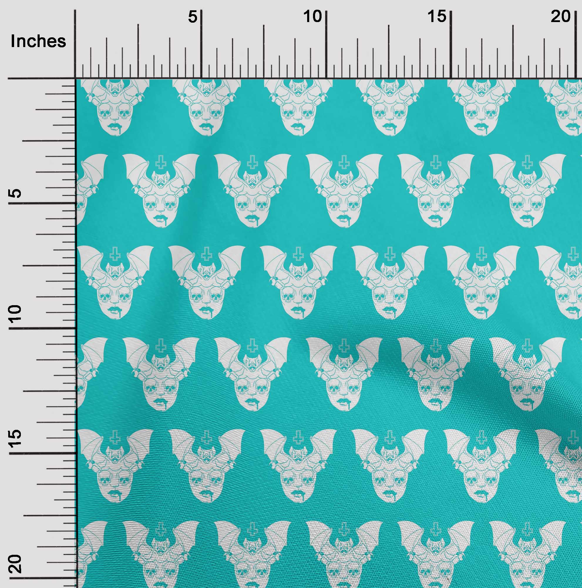 oneOone Cotton Jersey Turquoise Blue Fabric Plus Sign|Bat & Skull