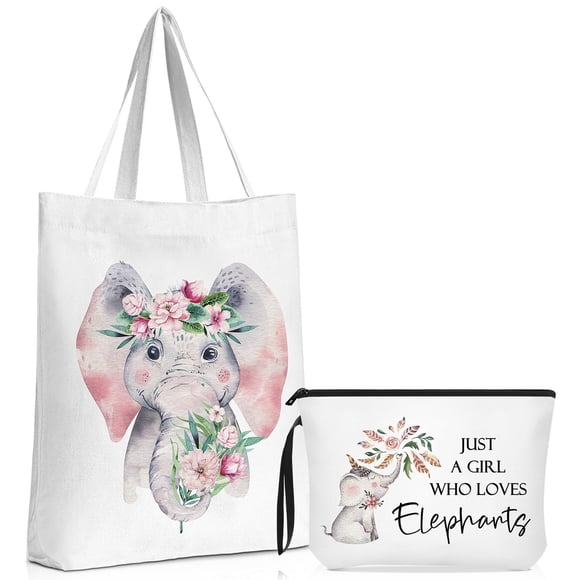 Sieral 2 Pcs Gifts for Women Animal Lover Gifts Makeup Bag Gift Tote Bag Makeup Pouch for Woman Animal Lover(Elephant)