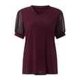 thumbnail image 4 of Dyfzdhu T-Shirt For Women Casual Solid Color T Shirt V Neck Elegant Chiffon Short Sleeve Blouse Top Red L, 4 of 8