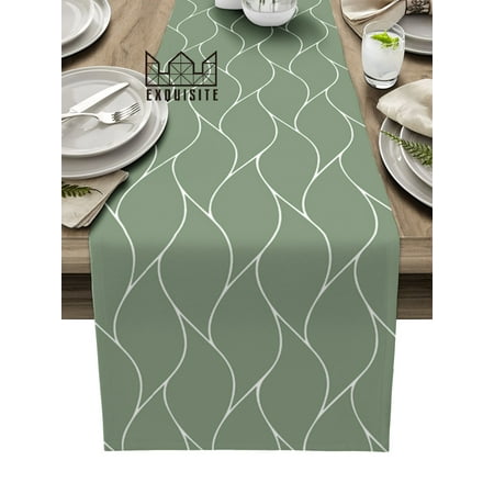 

Sage Color Long Wave Line Table Runner Wedding Holiday Party Dining Table Cover Cloth Placemat Napkin Home Kitchen Decoration