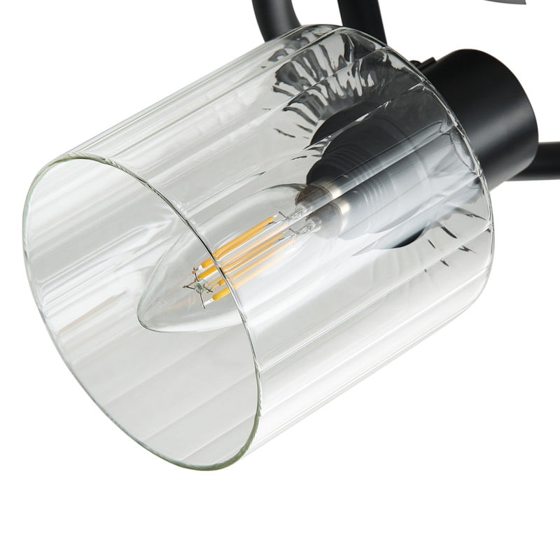 3-Light Semi-Flush Mount Ceiling Light 15.3" Black Dining Room Light Fixture with Clear Glass Lampshade