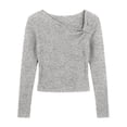 thumbnail image 3 of Womens Fall Long Sleeve Tops Asymmetrical Y2K Slim Fit Cropped Pullover Casual Basic Ribbed Knit Tops Going Out Fall Winter Outfits, 3 of 5